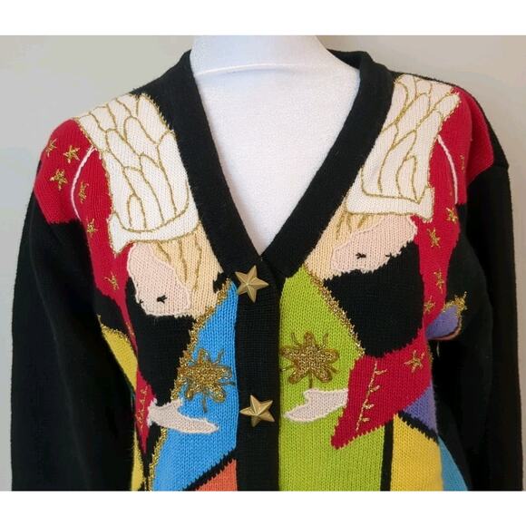 Vintage Storybook Knits Cardigan Sweater Small Angels And Cathedral Cottage Core - Picture 2 of 14